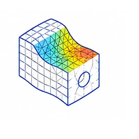 Technische Illustration eines Bauteils mit FEM-Netz und Ergebnisdarstellung